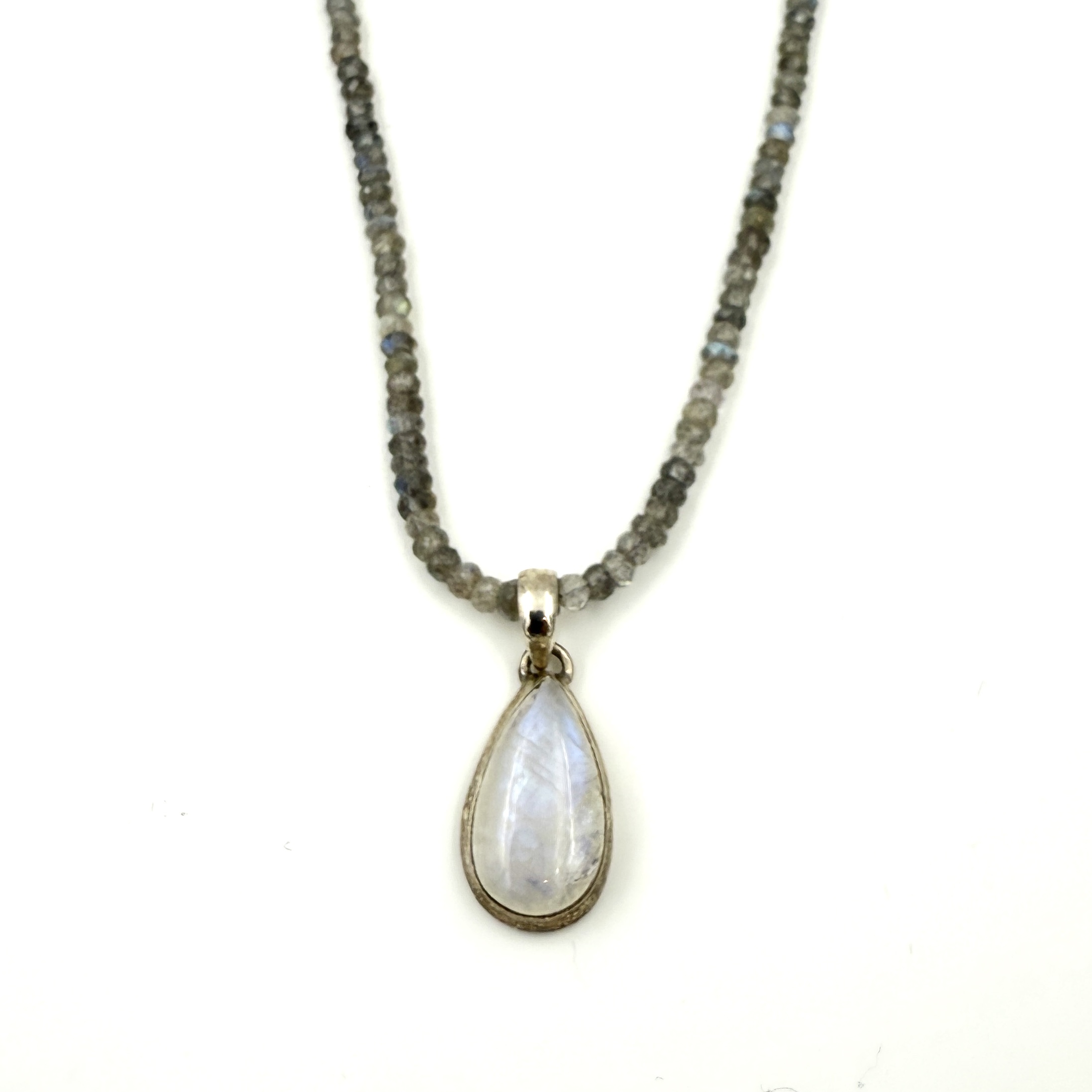 Faceted Labradorite and Moonstone Pendant Necklace